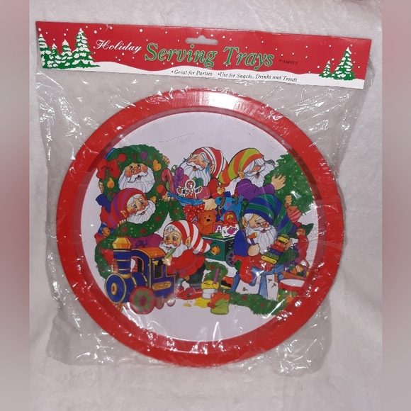 VTG New HARTIN Metal Serving Tray Circular Holiday santa elves - Picture 4 of 8